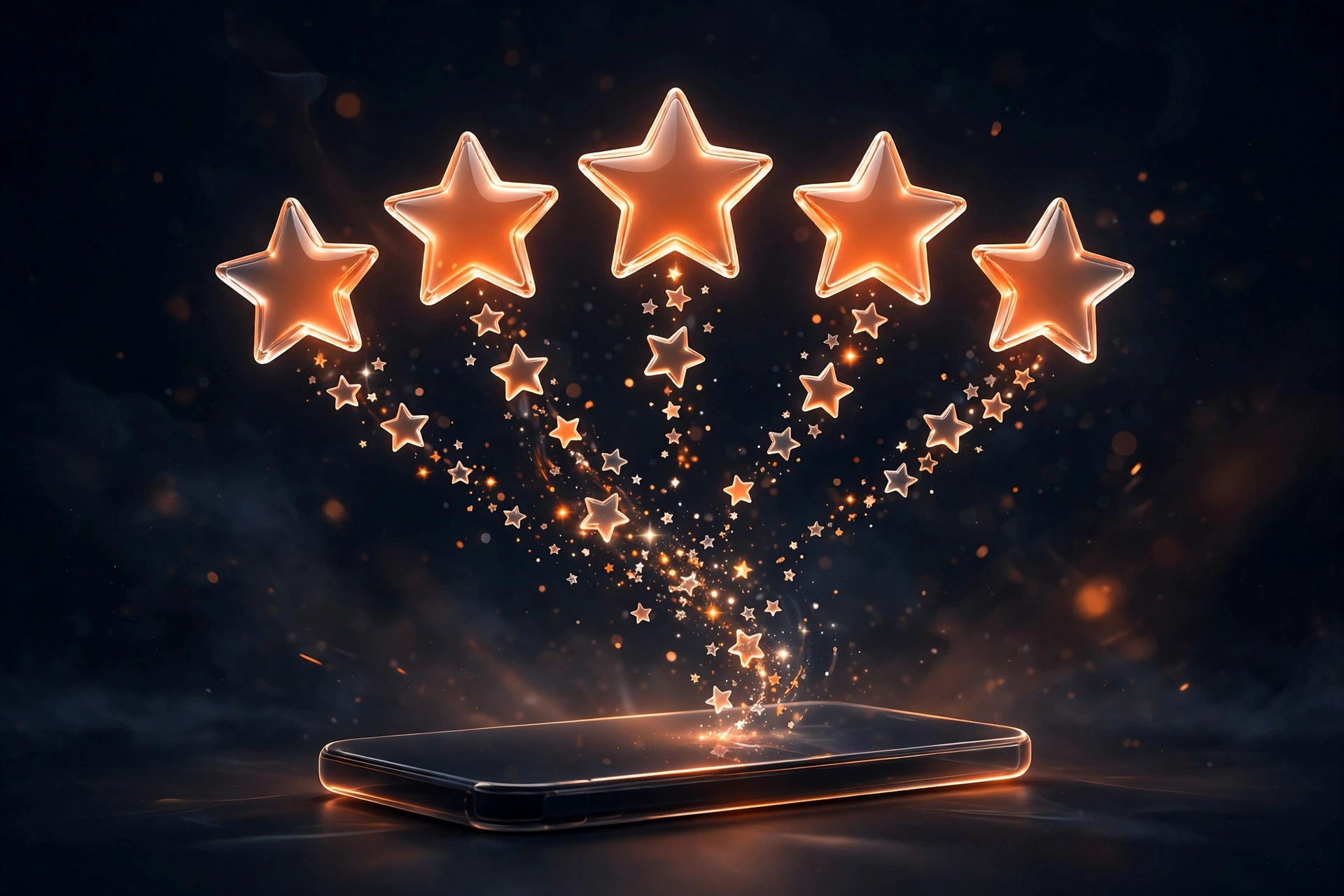 Glowing five-star app ratings driving app store optimization downloads