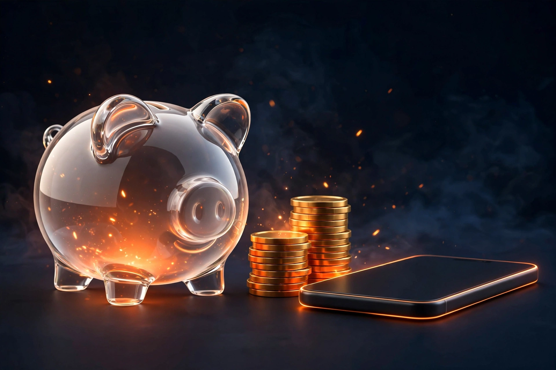 Native vs hybrid apps cost comparison — hybrid app development savings illustrated with piggy bank and coins