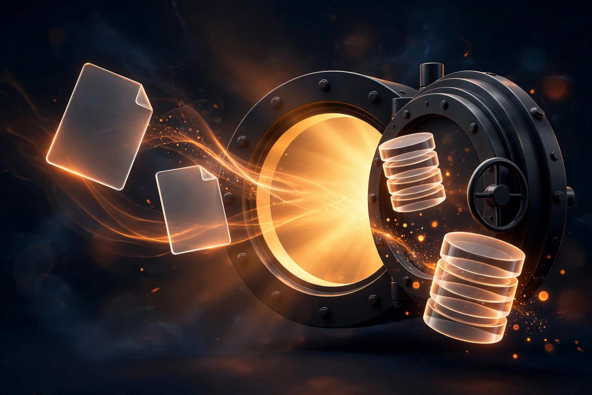 Website backup illustration with a glowing vault protecting website data for the security checklist